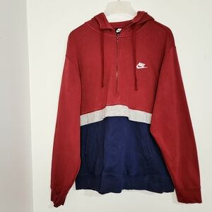 Vintage Nike Red, Gray, and Blue Colorblock 1/4 Zip Pullover Hoodie. Size XL